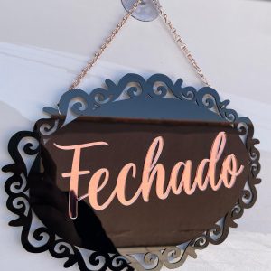Placa aberto e fechado preto c/rose Ref.: 207
