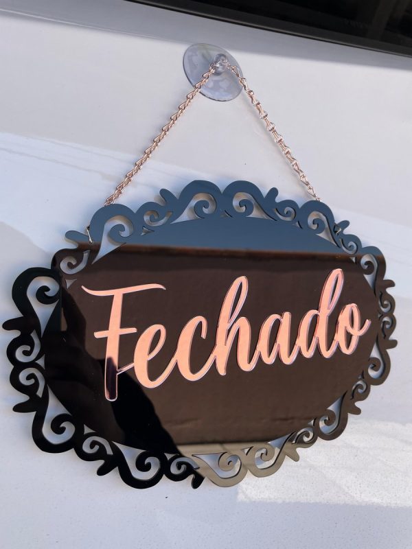Placa aberto e fechado preto c/rose Ref.: 207